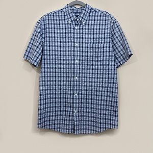 Vintage Men’s Arnold Palmer Blue Button Up Blue Plaid Stripped Textured Shirt